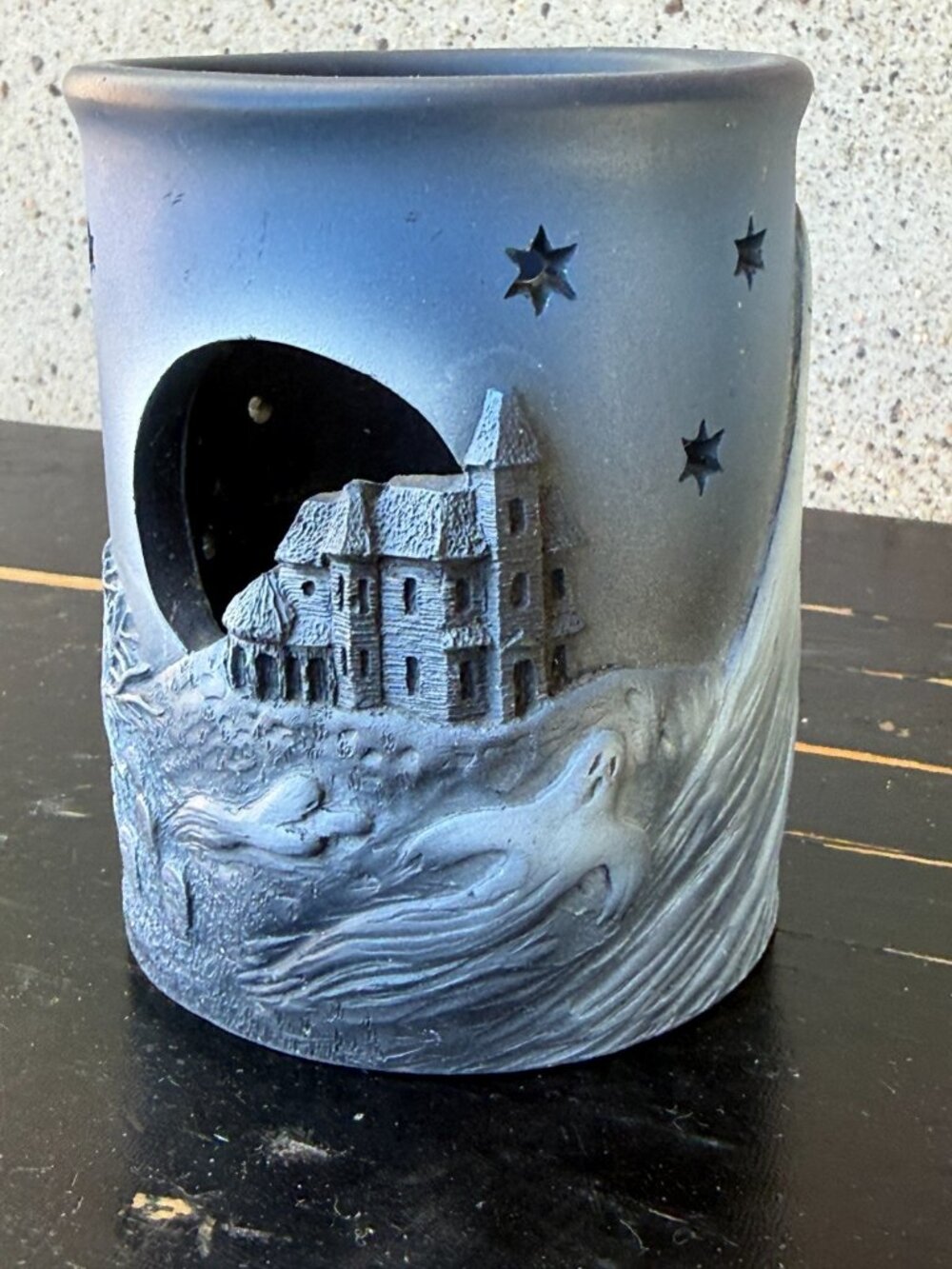 Vintage 90s Shannon & Daughters Ghost Castle Moon Stars Candle Holder Halloween
